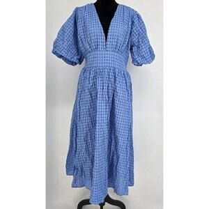 Little Coquille Eyelet Dress 14 Baby Blue Puffed Sleeve Smocked Waist Maxi